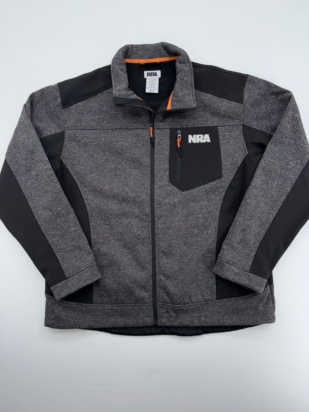 NRA Jacket Mens XL Heathered Gray Softshell Fleece Lined Long Sleeve Full Zip